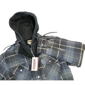 RedHead Shacket Men's Small Gray Raven Plaid Bull Creek Hooded Flannel Jacket